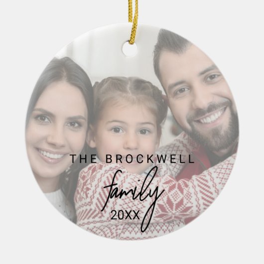 書道写真お洒落家族クリスマス セラミックオーナメント (正面)