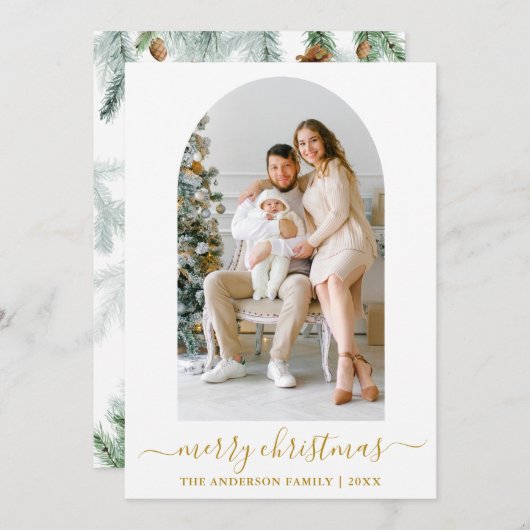 書道写真アーチ水彩松金ゴールド シーズンカード (正面/裏面)