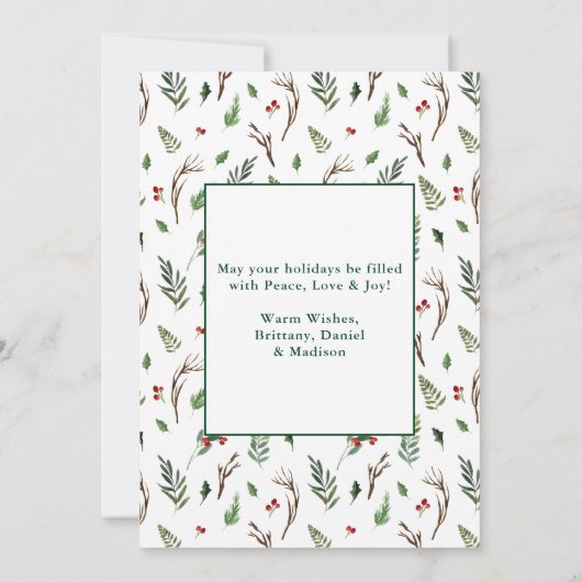 書道写真アーチ水彩緑のヒイラギ シーズンカード (裏面)