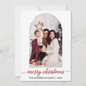 書道写真アーチ赤い格子模様クリスマス シーズンカード (正面)