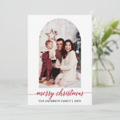 書道写真アーチ赤い格子模様クリスマス シーズンカード (スタンド正面)