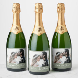 書道写真セージ緑の結婚披露宴 スパークリングワインラベル