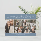 書道写真モダンコラージュ青いクリスマス カード (スタンド正面)