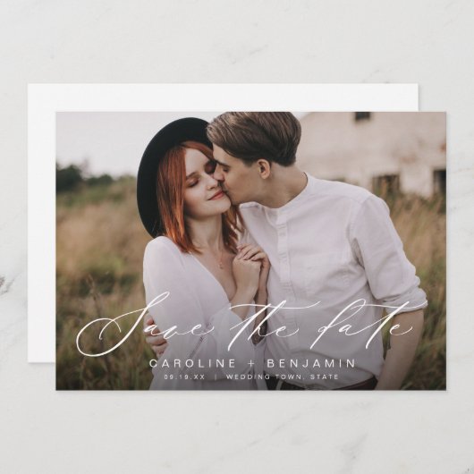 書道写真モダン結婚式の日付を保存 セーブザデート (正面/裏面)