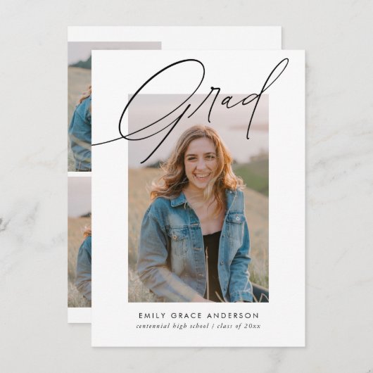 書道写真予算QRウィッシュリスト卒業 招待状 (正面/裏面)