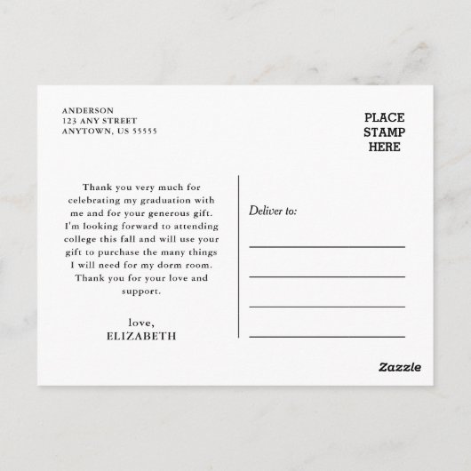 書道写真卒業感謝 ポストカード (裏面)