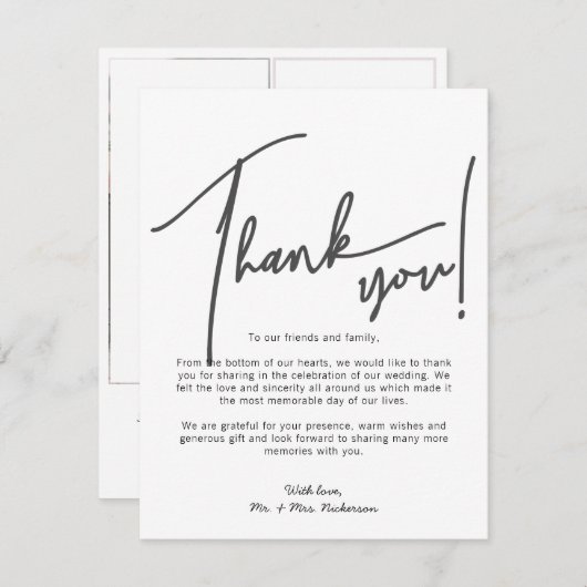 書道写真結婚のサンキューカード サンキューカード (正面/裏面)