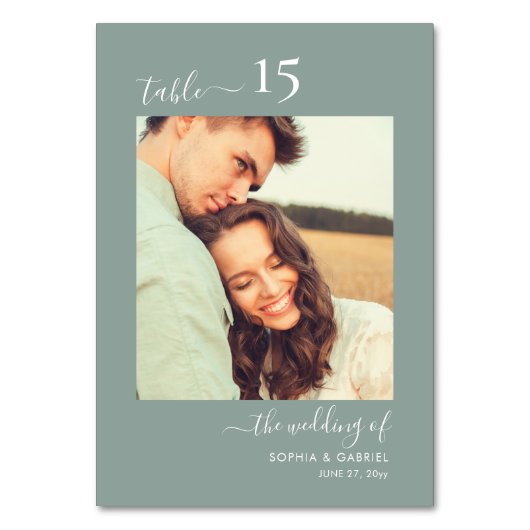 書道写真結婚の両面セージ緑 テーブルナンバー (裏面)