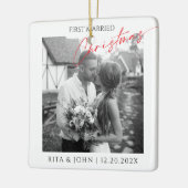 書道初の結婚したクリスマス写真セラミック セラミックオーナメント (左)