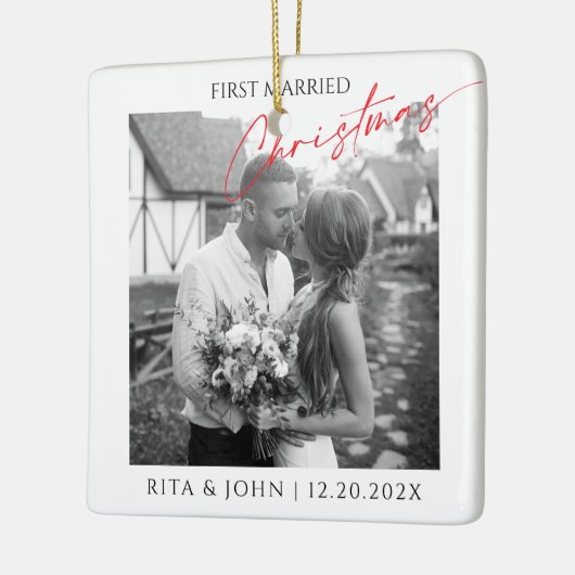 書道初の結婚したクリスマス写真セラミック セラミックオーナメント (左)