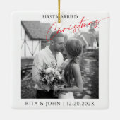 書道初の結婚したクリスマス写真セラミック セラミックオーナメント (裏面)