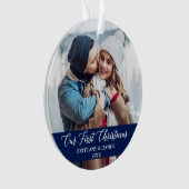 書道初めてのクリスマスカップル写真青 オーナメント (正面)