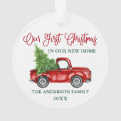 書道初めてのクリスマスニューホームレッドトラック オーナメント (裏面)