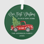 書道初めてのクリスマス新しいホームトラックグリーン オーナメント (裏面)