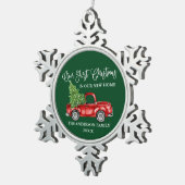 書道初めてのクリスマス新しいホームトラックグリーン スノーフレークピューターオーナメント (右)