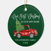 書道初めてのクリスマス新しいホームトラックグリーン セラミックオーナメント (左)