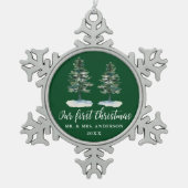 書道初めてのクリスマス水彩二松 スノーフレークピューターオーナメント (正面)