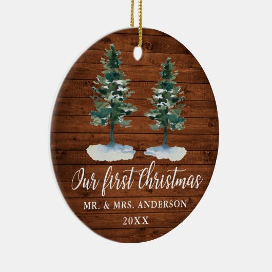 書道初めてのクリスマス素朴ウッドツーパインズ セラミックオーナメント (右)