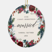 書道初めてのクリスマス結婚した冬フローラ セラミックオーナメント (左)