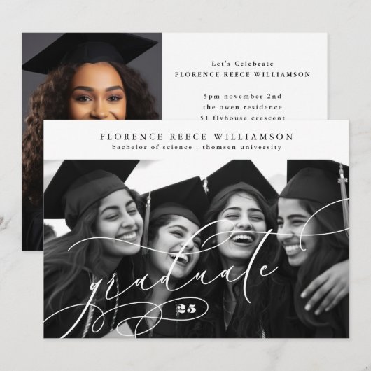 書道卒業生2写真大学卒業 案内状 (正面/裏面)