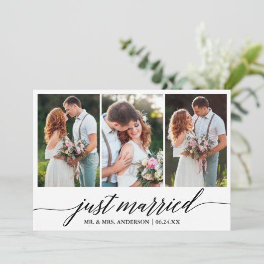 書道台本たった今結婚しました結婚の写真カード サンキューカード (スタンド正面)