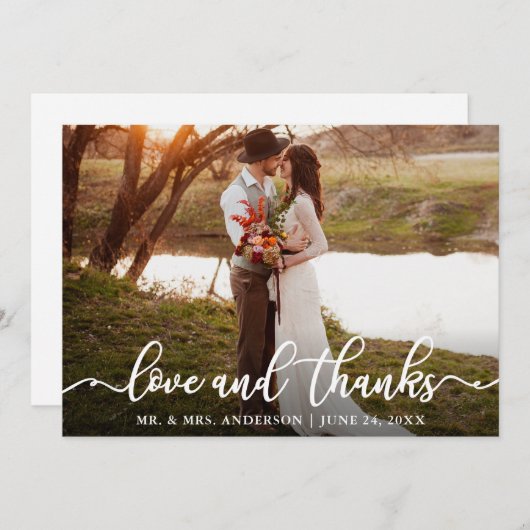 書道台本の愛感謝していの結婚写真 サンキューカード (正面/裏面)