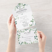 書道台本の緑結婚の葉 オールインワン招待状 (貼ってはがせる)