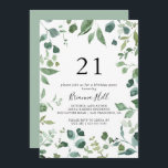 書道台本の葉21歳の誕生日パーティー 招待状<br><div class="desc">書道の台本の葉21歳の誕生日パーティの招待状は、イベントに最適モダンである。このデザインは、美しい花束や幾何学的なエレガントパターンに配置された水色の手で描かれた植物性ユーカリの枝や葉を備えている。</div>