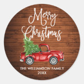 書道台本ウッドクリスマスレッドトラック ラウンドシール (正面)