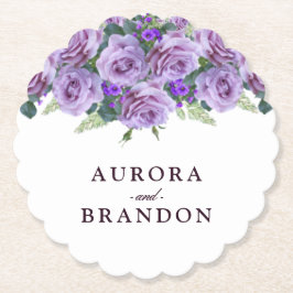 書道台本エレガント紫フローラ結婚ズ ペーパーコースター