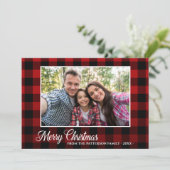 書道台本フォトレッドプレイドクリスマス カード (スタンド正面)
