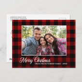 書道台本フォトレッドプレイドクリスマス ポストカード (正面/裏面)