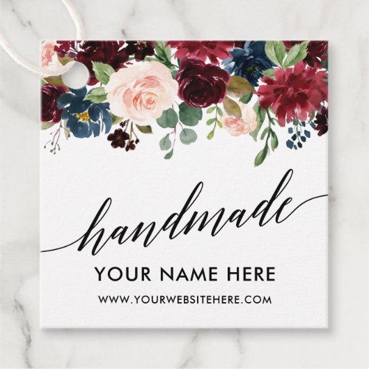 書道台本ブルゴーニュ青フローラ手作り フェイバータグ (正面)