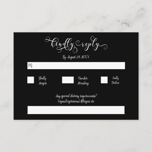 書道台本伝統的ブラックウェディングRSVP エンクロージャーカード (正面)