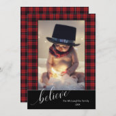 書道台本信じクリスマスタータンチェック写真 シーズンカード (正面/裏面)