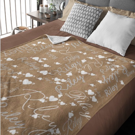 書道名イニシャル白ハート矢印 フリースブランケット