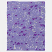 書道名イニシャル紫ハートペリウィンクル フリースブランケット (正面)