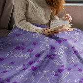 書道名イニシャル紫ハートペリウィンクル フリースブランケット