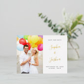 書道名Photo日付の保存金ゴールド 箔招待状ポストカード (立ち正面)