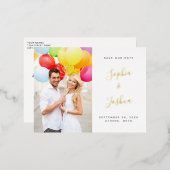 書道名Photo日付の保存金ゴールド 箔招待状ポストカード (正面/裏面)