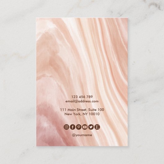 書道埃っぽいピンクの大理石イヤリングディスプレイカード 名刺 (裏面)