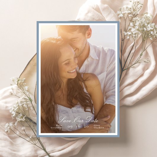 書道埃っぽい青い枠のクラシック写真 セーブザデート