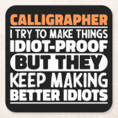 書道家ものづくりに努めるおもしろい諺 スクエアペーパーコースター (正面)