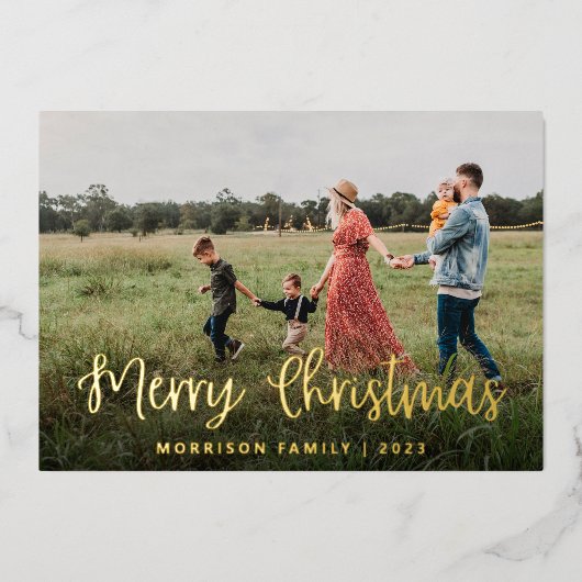 書道家エレガント写真クリスマス 箔シーズンカード (正面)