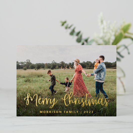 書道家エレガント写真クリスマス 箔シーズンカード (立ち正面)