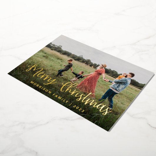 書道家エレガント写真クリスマス 箔シーズンカード (回転した状態)