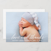 書道愛モダンと感謝していベビー写真 サンキューカード (正面/裏面)