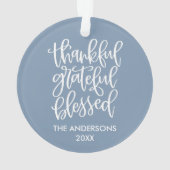 書道感謝の賛美ダスティブルー オーナメント (裏面)