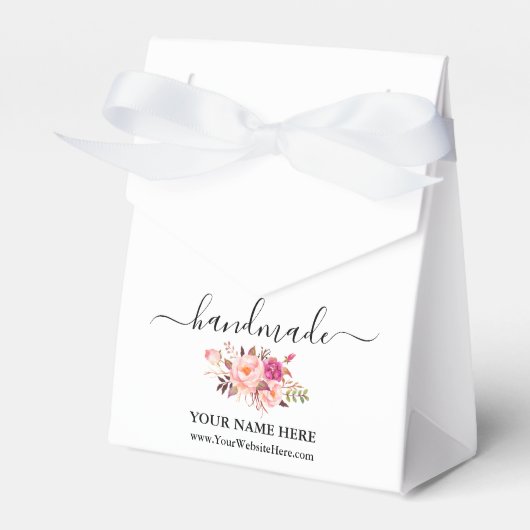 書道手作り水彩桃色フローラ弓 フェイバーボックス (正面サイド)