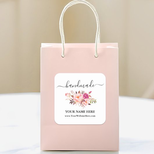 書道手作り水彩桃色赤面フローラ スクエアシール